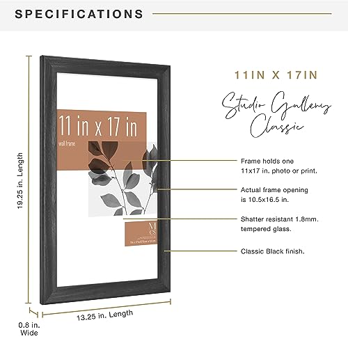 MCS Classic Studio Gallery Frame, Black Woodgrain, 11 x 17 in, Single, Classic Black, 12 x 18 in