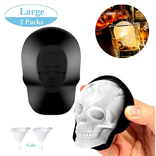 Large 3D Skull Ice Mold Silicone Skull Ice Cube Molds Trays with Funnels