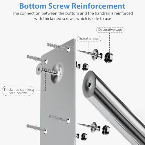 U-Shaped Handrail - Non-Slip Stair Rail for Garage Garden and Porch Steps, Wall Mounted, Thickened Base, Silver - Image 3