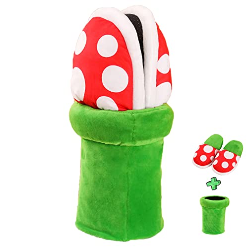 Funny Cosplay Slippers Cute Cotton Shoes Cannibal Flower Home Wear with Small Storage Bucket for Women Mens Teens