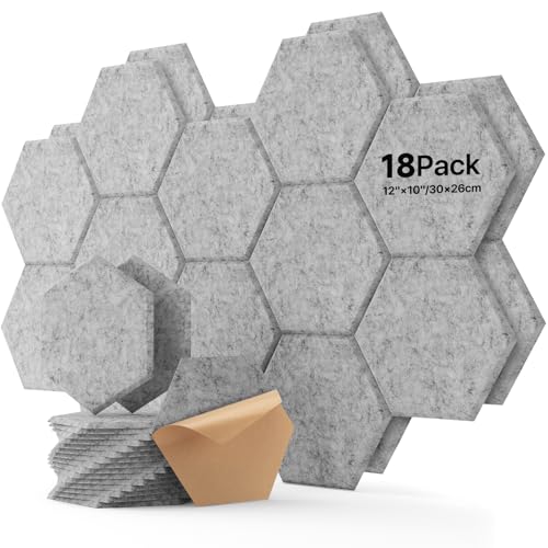 Soundsbay Paneles acústicos, paquete de 18 paneles hexagonales insonorizados de pared de alta densidad, paneles de espuma a prueba de sonido para paredes, oficina, estudio de grabación, techo, 12 x 10
