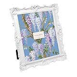 Laura Ashley 8x10 White Ornate Textured Hand-Crafted Resin Picture Frame with Easel & Hook for Tabletop & Wall Display, Decorative Floral Design Home Décor, Photo Gallery, Art, More (8x10, White)