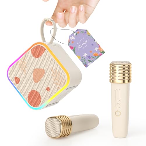 TANALAZ Mini Karaoke Machine 2 Microfono senza fili, altoparlante portatile Bluetooth Karaoke con maniglia da trasporto per festa all'aperto, sistema karaoke domestico per bambini 3-12 a Natale