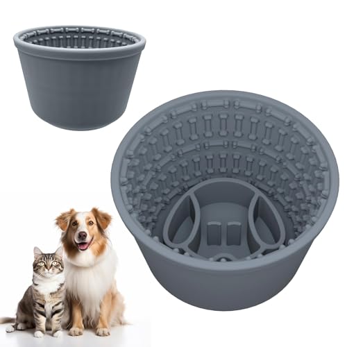Zueyen Großer Antischlingnapf für Hunde – Fassform Schlingnapf aus Silikon mit Anti-Rutsch-Effekt für gesundes Fressen und weniger Blähungen (Blaugrau)