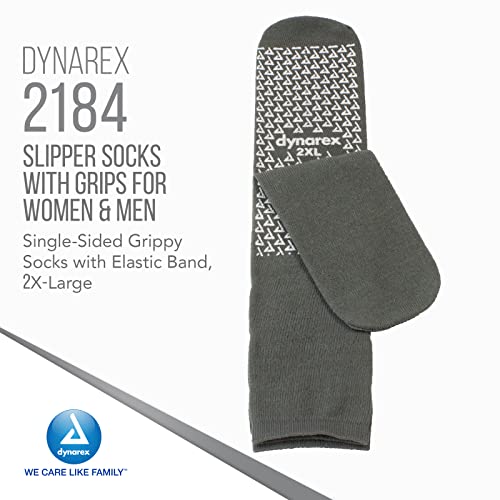 Image of Dynarex Slipper Socks with Grips for Women & Men - Single-Sided Anti-Slip Grippy Socks with Elastic Band - Warm, Fuzzy, Lightweight, No Latex - 48 Pairs per Case (2XL)