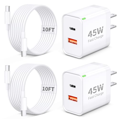 Pixel 10 9 8 Pro XL Charger Fast Charging, 2Pack 45W Dual Port USB C Super Fast Wall Charger Block with 10FT Long Type C to C Cable Cord for Google Pixel 10/10 Pro XL/10 Pro Fold/9a/9/9 Pro/8a/8/7/6/5