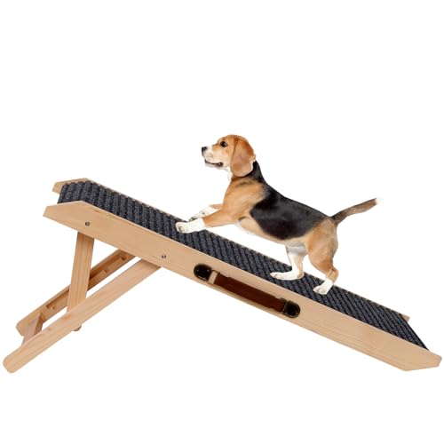 Foldable Wooden Dog Ramp Pet Stairs,Wooden Dog Step with Built-in Handle, 4 Adjustable Height from 9.8