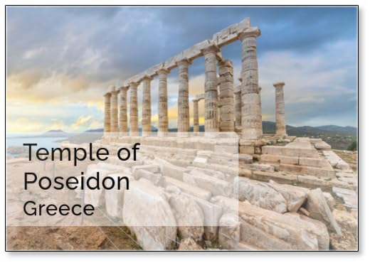 The Temple of Poseidon, An Ancient Greek Temple on Cape Sounion, Greece, Dedicated to The God Poseidon, with The Aegean Sea and Coastline Seen Under Early Sunset Dramatic Skies., Fridge Magnet