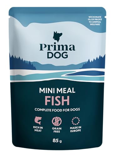PrimaDog - Mini Meal Comida húmeda para Perros, pienso Completo, Sabor a Pescado en Salsa, Paquete de 24 Unidades de 85 g