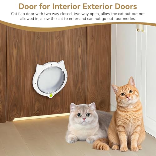 Katzentür, Katzentür Innentür Cat Klappe Tür Magnetische 4 Verriegelungsmodi Sichere Kunststoff Automatische Fenster Haustiertür für Innen Außentüren (weiß)