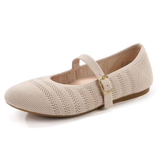 Image of Frank Mully Women's Mary Jane Flats Comfortable Dressy Ballet Flats Casual Round Toe Slip On Washable Knitted Fabric Office Work Woman Shoes