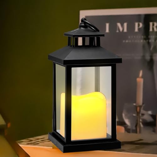 Recitem Laterne Schwarz Kerzenlaterne, Groß Laternen für Draußen Gartenlaternen für Kerzen 22cm Säulenkerzenhalter Im Vintage Halloween Weihnachtstag Kerzenhalter Friedhof Wetterfest