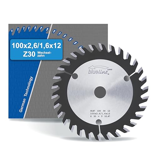 AKE blueline Kreissägeblatt | 100x12 Z30 Wechselzahn, Hartmetall | sehr feiner Schnitt | für Holz, Holzwerkstoff, Holzwerkstoff beschichtet, Kunststoff | auf Handkreissäge, Tischkreissäge