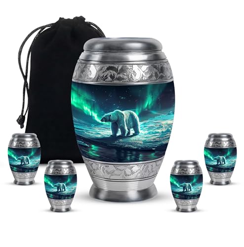 Image of Polar Bear Memorial Ashes Urn - Urns for Adult Male & Female - Burial Cremation Urns - Cremation Urn Man - Urn for Adult Female - 1 Large & 4 Small - Urn for Ashes