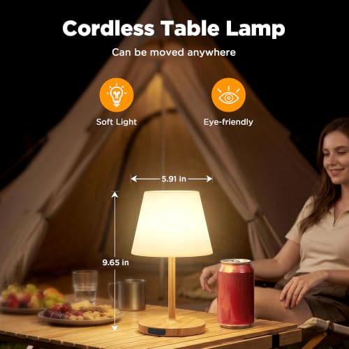 Image of LUTEC 2 Pack Shower Lamp Waterproof, 6000mAh Rechargeable Cordless Table Lamp with 3 Color Temps and Stepless Dimming, Touch Control & Portable LED Nightlight for Bathroom, Desk, Outdoor(Wood Grain)
