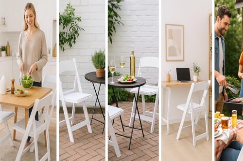 Image of BTEXPERT Set of 8 White Resin Folding Chairs with Vinyl Padded Seat, Stackable Commercial Grade, Indoor Outdoor for Wedding Event Church