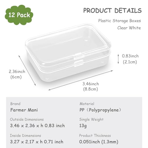 Image of Rectangular Clear Plastic Box Containers (3.46 inch x 2.36 inch x 0.83 inch), 12 Pack Small Storage Boxes with Lids for Beads, Earplugs, Pins, Small Items etc.