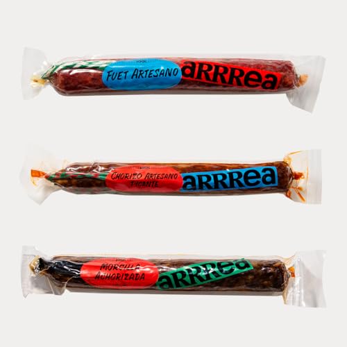 Embutidos Artesanos Curados Arrrea | Pack de 3 Variedades: Fuet, Chorizo y Morcilla Achorizada (Chorizo artesano picante)