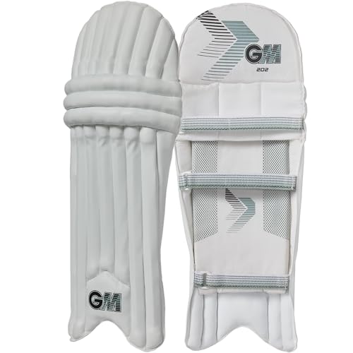 GM 202 Cricket Batting Pads | Traditional Cotton & Cane | Small Adult Ambidextrous - 17" From Top of Instep to Middle of Knee | Approx 1.20 kg per Pair | 1 Pair | White | Gunn & Moore