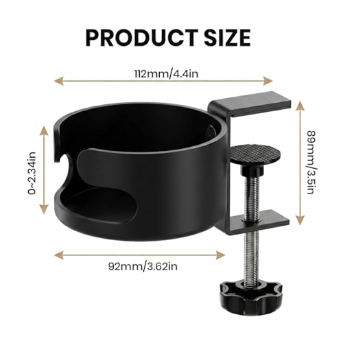 Image of HASTHIP Desk Cup Holder, Swivel Drink Cup Holder, Adjustable Screw-fix Installation, Capacity 5kg /11lb Compatible with Universal Cup, Bottles(Black)