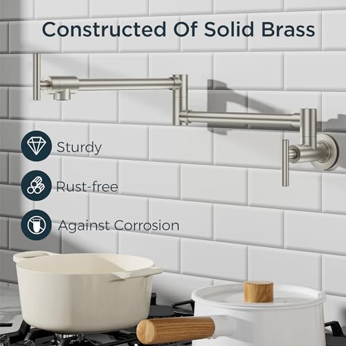 Forious Pot Filler Faucet, Brushed Nickel Wall Mount Pot Filler Over Stove, Solid Brass Kitchen Sink Pot Filler Faucets thumb #7