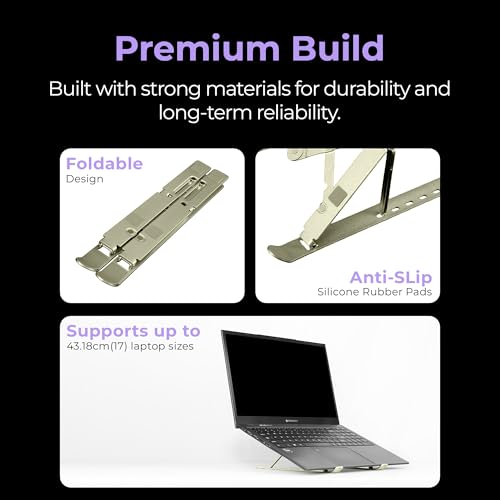 Image of Zebronics NS2000 Plus Laptop Stand, Supports Up to 17-Inch Laptops, 5kg Load Capacity, 7-Level Adjustable Height, Ergonomic Foldable Design, Anti-Slip Silicone Pads (Gun Grey)
