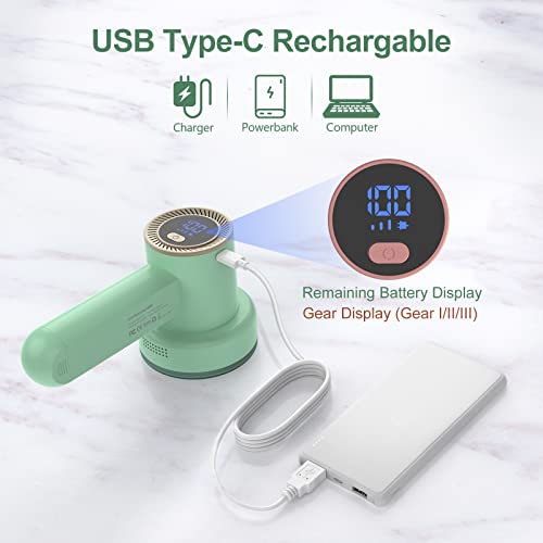 Fabric Shaver Fuzz Remover Rechargeable, HOMEASY Electric Lint Remover Shaver with 3 Blades & LED Digital Display, Sweater Couch Fabric Pill Shaver for Sweater, Couch, Furniture - Thumbnail 2