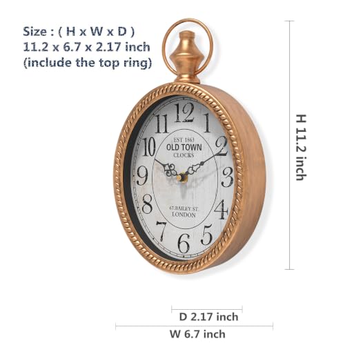 Image of Menterry Small Retro Oval Wall Clock Antique Old Design, Gold Vintage Style