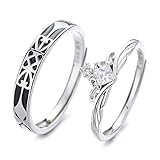 Vxddy Couple Promise Rings Princess and Knight Couples Matching S925 Sterling Silver Adjustable Ring