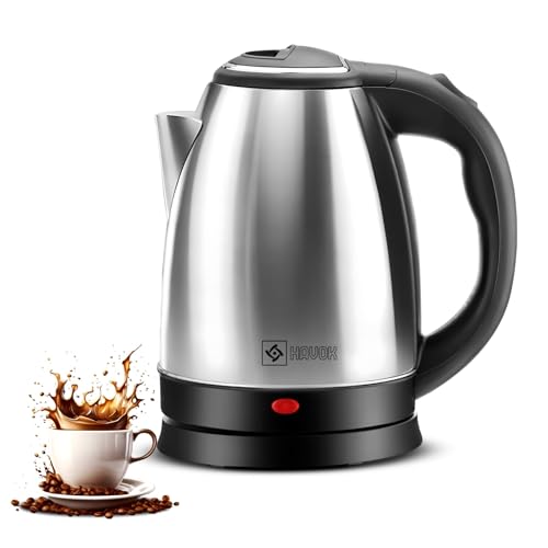 Image of HAVOK 1500W Electric Kettle 1.8L Stainless Steel Water Boiler | Instant Fast Boiling Kettle with Auto Shut Off & Boil Dry Protection | 360 Cordless Base, LED Indicator for Tea Coffee Soup (Silver)