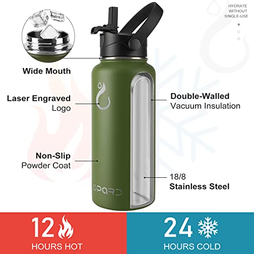 Opard Sports Water Bottle - 32 Oz, 3 Lids (Straw Lid, Flip Lid, Spout Lid), Leak Proof, Vacuum Insulated Stainless Steel, Double Walled, Reusable Metal Canteen #TOP2