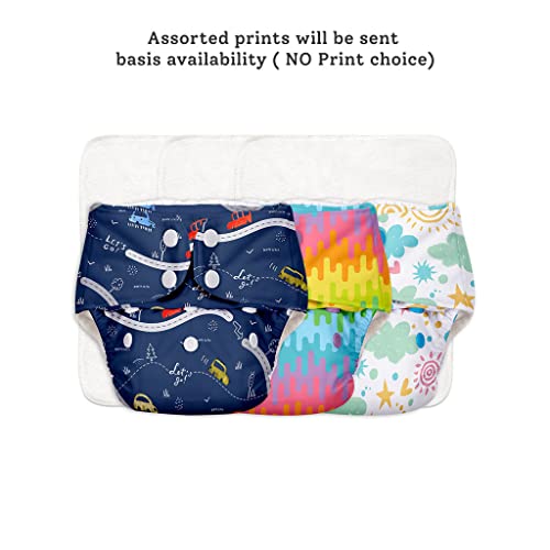 Image of SuperBottoms BASIC Baby Combo - ASSORTED PACK OF 3 Adjustable, Washable and Reusable Freesize Cloth diaper for babies shell WITHOUT inserts /soakers(Fits babies from 5-17kgs)+ 1 Reversible waterproof Bib