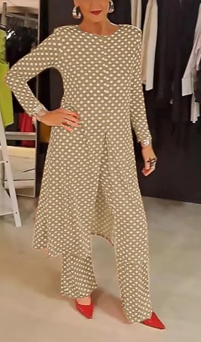 Womens Polka Dot Pant Suit 2 Piece Outfits Fall Long Tunic Tops and Wide Leg Pants Sets Matching Sets Women Clothing2