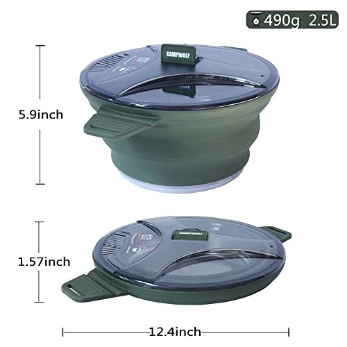CAMPWOLF 2.5L Collapsible Camping Cook Pot,Portable Cookware for Outdoor Hiking (Dark Green) - Image 9