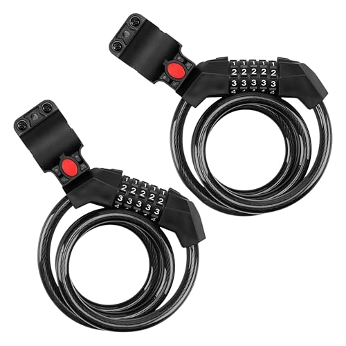 FUKUKAWA 5-Digit Resettable Bike Cable Lock 1.2M Keyless Combination Coiling Steel Anti-Theft Lock with Mount Bracket for Bicycle Scooter & E-Bike (2)
