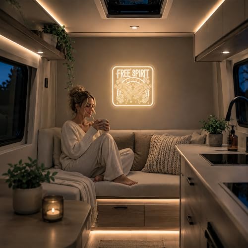 Image of Free Spirit Neon Sign for Wall Decor Positive Light Up Sign Inspiration Butterfly Led Signs for Room Party Home Motivational Wall Decor USB Powered