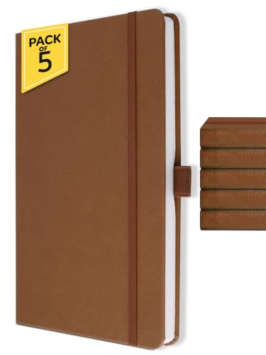 Image of Doodle Pack of 5 Personalized A5 Executive PU Leather Notebook Diary - Hard Bound Professional Office Notebook with Elastic Band, Ribbon Bookmark & Pen Loop | 160 Pages 80 GSM | Corporate & Personal Use - Brown