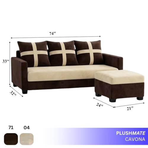 Image of Caviriq 4 Seater L Shape Sofa Set with Movable Ottoman | Flexible Left or Right Layout | Luxury Velvet Suede Fabric | Modern Living Room Sofa | Dark Brown-Cream