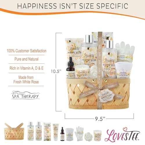 Christmas Gifts Bath & Body Spa Gift Basket for Women, Best Gift for Mother's Day & Birthday, White Rose Set Body Lotion, Shower Gel, Bubble Bath, Bath Salt, Towel, Soap, Oil, Candle, Gloves,