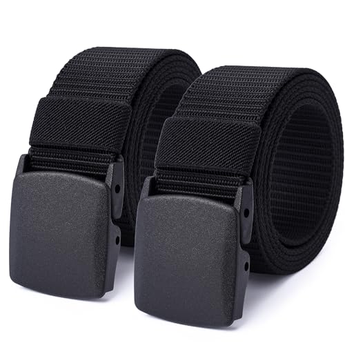 Mile High Life Nylon Web Belt Outdoor Military Belt With TSA Safe Plastic Buckle Belt Black2pc