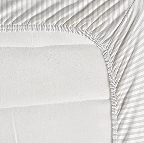 Image of KAWI Elastic Fitted Bedsheets (60 inchx78 inch) Queen Size Glace Cotton for Double Bed with All Around Elastic, 2 Large Pillow Cover, 200TC- White Striped Pattren
