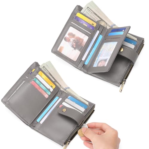 Image of SENDEFN Small Wallet for Women Leather RFID Blocking Wristlet Wallet Credit Card Holder with Double Zipper Coin Purse Ladies Bifold Purse