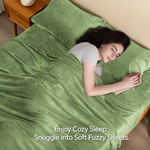 Image of BEDELITE Flannel Sheet Set, California King Size, Green, 4 Pieces