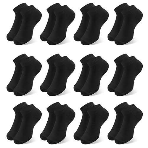 Desanlapi 12 Pares de Calcetines Cortos para Niños - Calcetines Deportivos Transpirables de Algodón para Niños y Niñas Negro 23-26