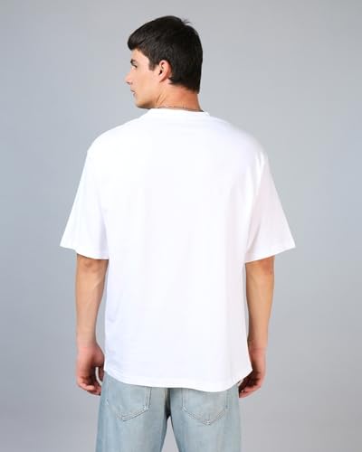 Image of Bewakoof Men's Typography 100% Cotton T-Shirt - Oversized Fit, Round Neck, Half Sleeves