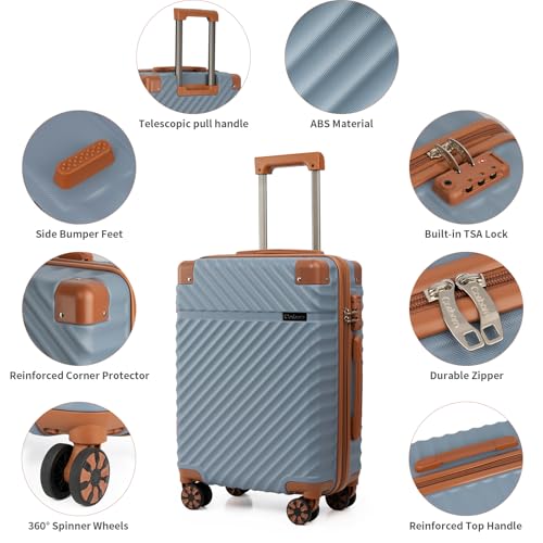 Image of Cosbarn Luggage Sets 5 Piece with TSA Lock Spinner Wheels, Unisex Hard Case ABS Suitcase Set, Hardshell Lightweight Waterproof Travel Hardside Suitcases with Wheels for Women Men, Sky Blue