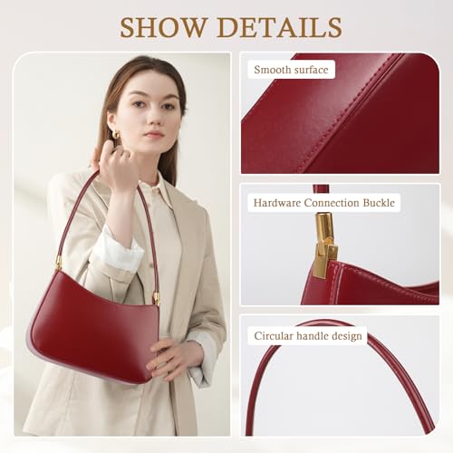 Image of MFFOR Genuine Leather Purses for Women, Shoulder Bag, Clutch Handbags | 9.8*2.3*6.2inch, Crescent bag, Underarm purse, Zipper closure, Solid color