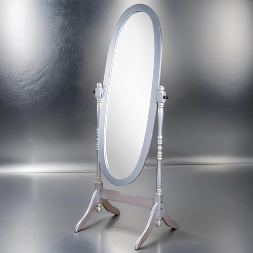 GTU Furniture Swivel Adjustable Full-Length Oval Wood Cheval Floor Mirror, in White/Black/Cherry/Oak/Silver/Gold/Espresso/Grey Finish (Silver)