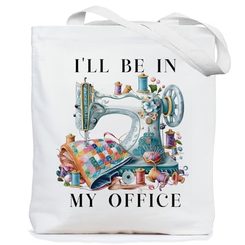 Chicimln Gifts for Knitters Tote Bag Gifts for Sewers Sewing Lovers Enthusiasts Quilters Women Canvas Tote Bags Seamstress Gift for Women Reusable Grocery Shopping Bags