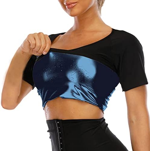Sauna Shirt for Women,Short Sleeve Sweat Suit for Women Weight Loss,Sauna Workout Top for Gym,Slimming Body Shaper Training,blue-S